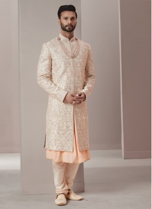 Heavy Embroidered Silk Sherwani For Wedding