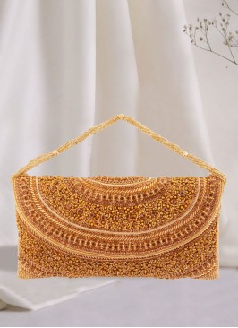 Heavy Hand Embroidered Gold Clutch Bag