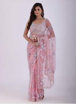 Heavy Sequins Embroidered Organza Saree