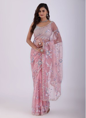 Heavy Sequins Embroidered Organza Saree