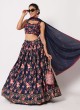 Navy Blue Designer Ghagra Choli With Floral Designs