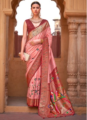 Two-toned Rust Brown Contemporary Party Wear Silk Saree