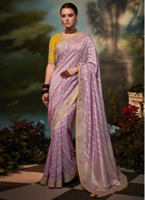 Lavender Banarasi Organza Zari Embellished Saree
