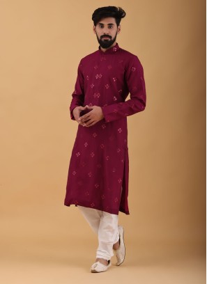 Hot Pink And White Color Kurta Pajama