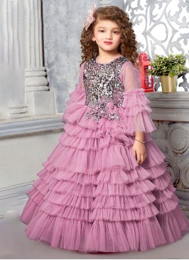 Hot Pink Sequins Embroidered Designer Gown