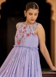 Lavender Georgette Gown With Floral Embroidery