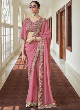 Hypnotizing Pink Faux Georgette Classic Designer Saree