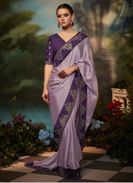 Designer Purple Stone Embellished Shimmer Silk Saree