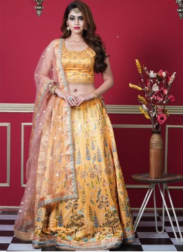 Immaculate Mustard Patch Border Silk Readymade Lehenga Choli