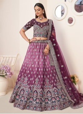 Wine Satin Silk Wedding Trendy Lehenga Choli