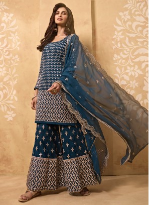 Imperial Faux Georgette Blue Designer Pakistani Suit