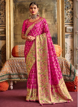 Pink Handwoven Silk Saree