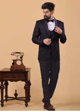 Imported 3 Piece Navy Blue Suit With Cutdana Work