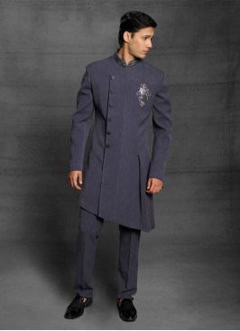 Imported Fabric Indowestern In Dark Grey Color