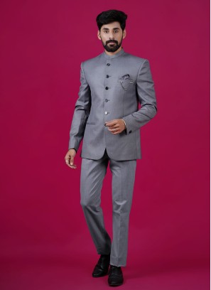 Imported Fabric Jodhpuri Suit In Grey