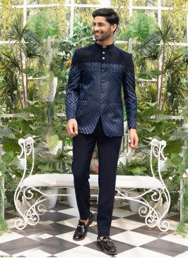 Imported Fabric Jodhpuri Suit In Navy Blue