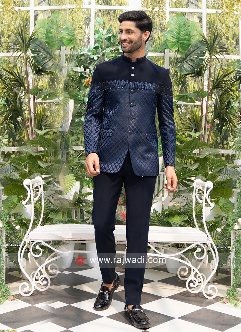 Imported Fabric Jodhpuri Suit In Navy Blue