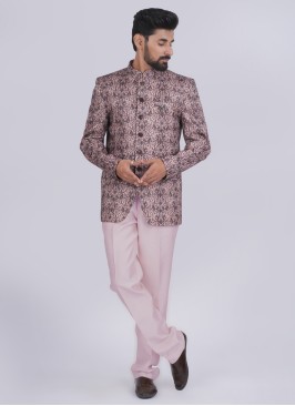 Imported Floral Printed Jodhpuri Suit In Onion Pink