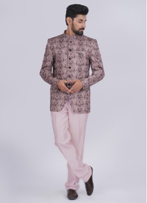 Imported Floral Printed Jodhpuri Suit In Onion Pink