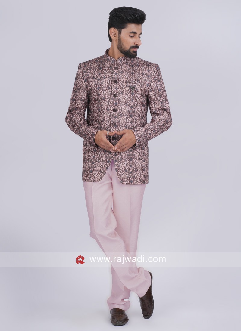 Buy Green Printed Silk Brocade Jodhpuri Jacket (NMK-4237) Online