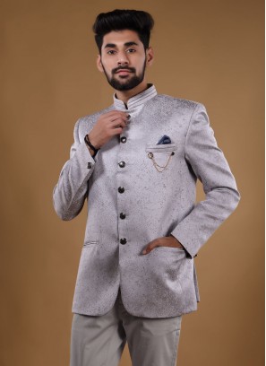 Imported Jodhpuri Suit In Grey