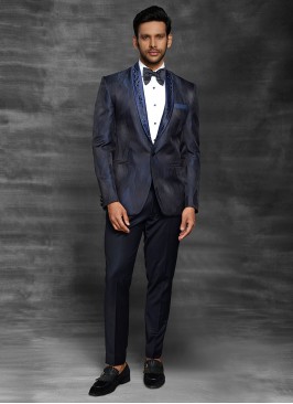 Imported Printed Navy Blue Suit