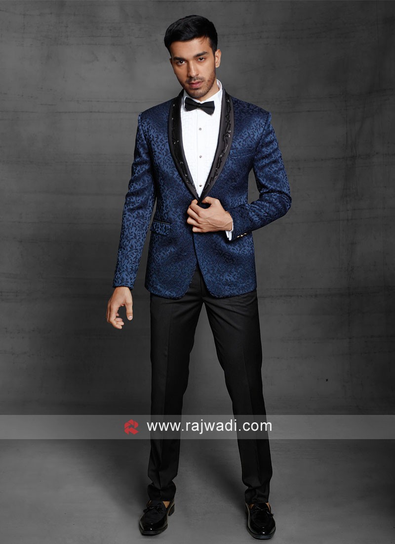 Jacquard Silk Suit In Blue Color