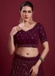 Wine Georgette Sequins Embroidered A Line Lehenga Choli