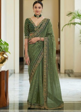 Imposing Green Sequins Classic Saree