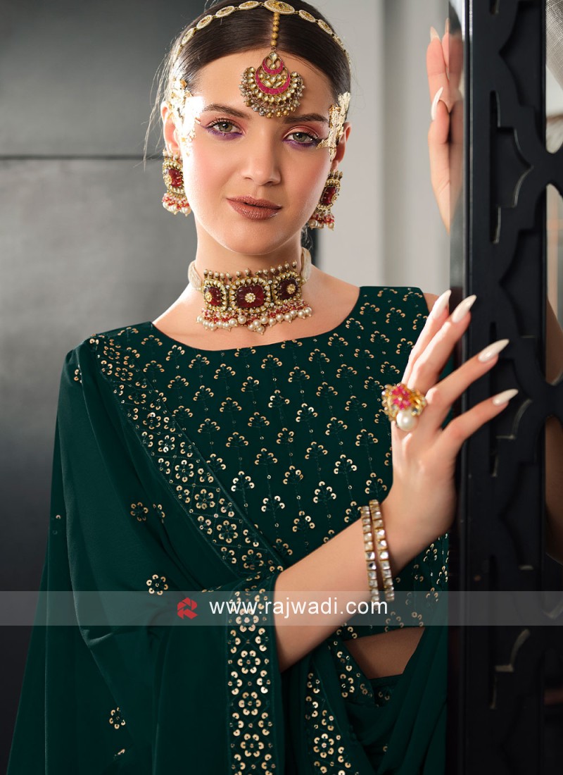 Georgette Embroidered Green Lehenga Choli