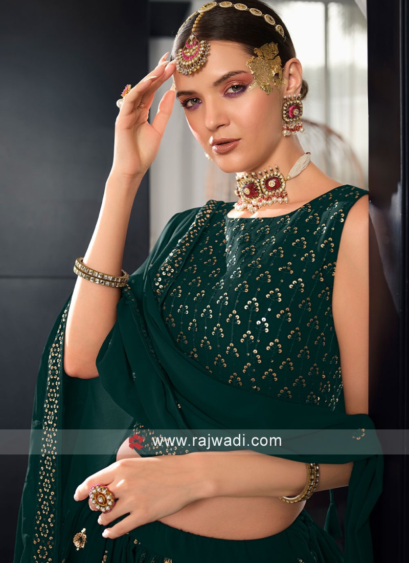 Georgette Embroidered Green Lehenga Choli