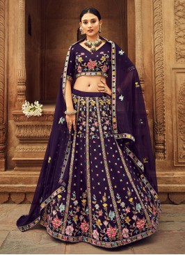 Purple Georgette A Line Lehenga Choli