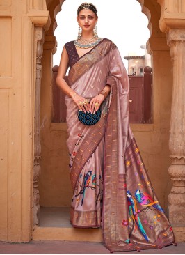 Two-toned Brown Woven Contemporary Silk Saree