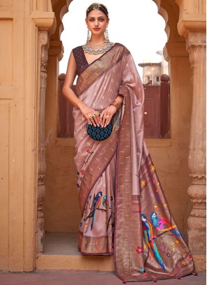 Two-toned Brown Woven Contemporary Silk Saree