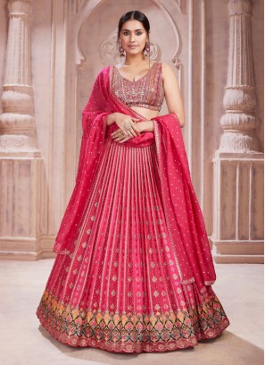 Indian Red Designer Lehenga With Embroidered Choli