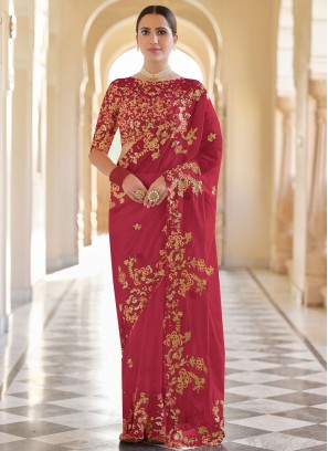 Innovative Red Sequins Organza Classic Designer Saree