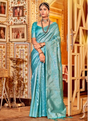 Mesmerizing Blue Cotton Silk Classic Saree