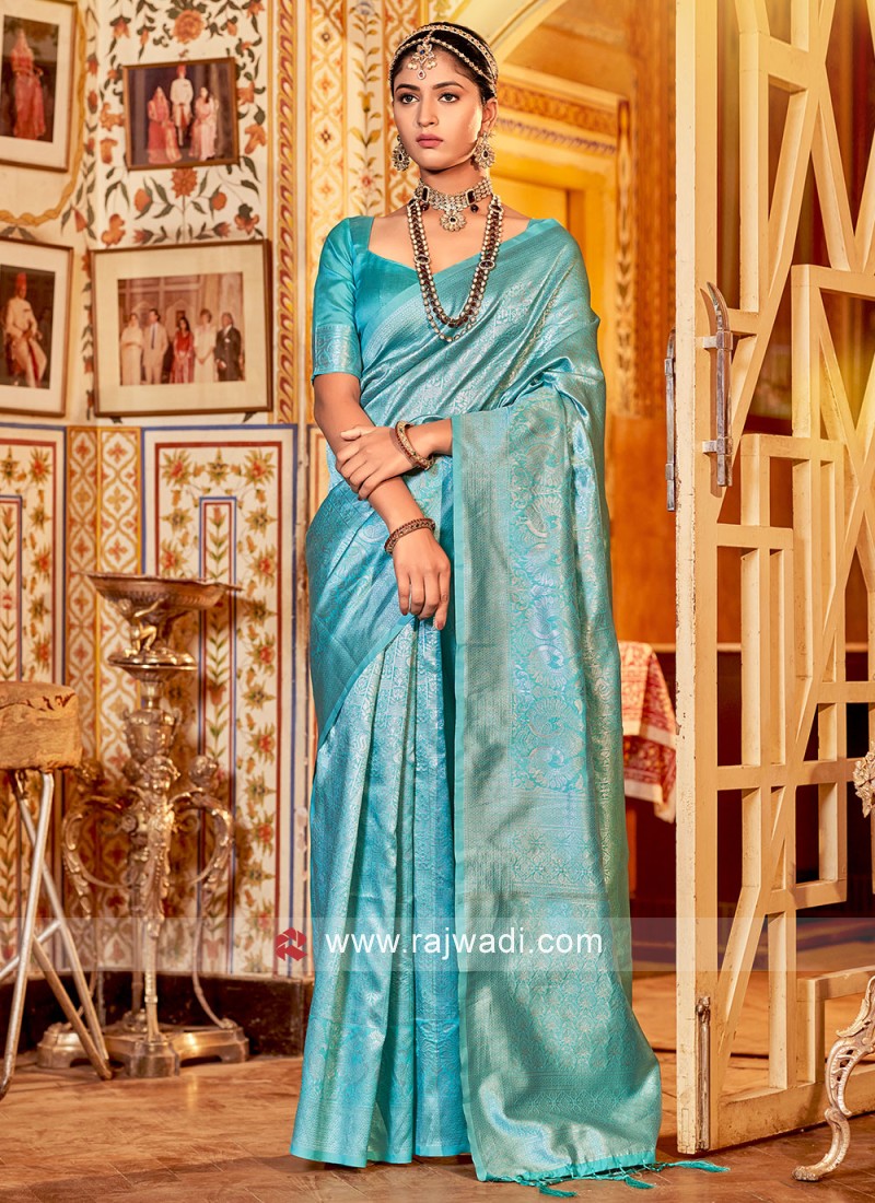 South Indian Bride in a Sky Blue Silk Saree