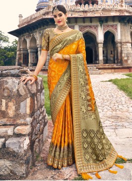 Orange Gaji Silk Traditional Saree