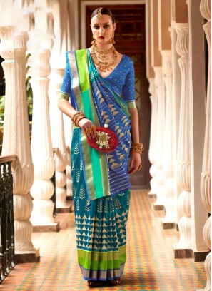 Blue Patola Print Silk Trendy Saree