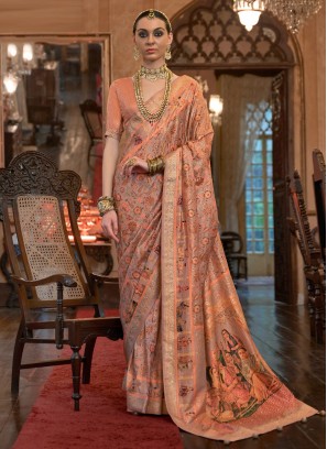 Peach Digital Printed Patola Silk Saree