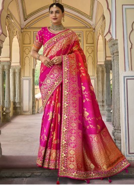 Pink Designer Silk Saree With Gota Patti Embroidery