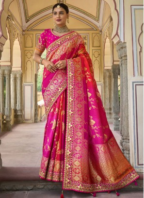 Pink Designer Silk Saree With Gota Patti Embroidery