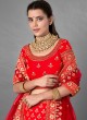 Intricate Satin Embroidered Red A Line Lehenga Choli