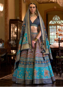 Multi Color Designer Silk Embroidered Lehenga Choli