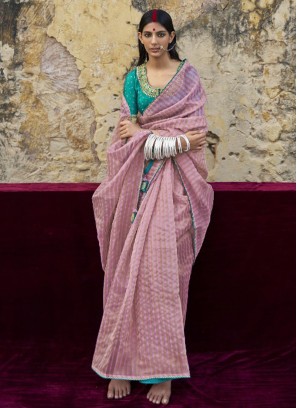 Lavender Silk Sequins Embellished Wedding Saree