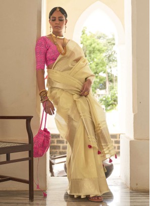 Gorgeous Cream Organza Classic Saree