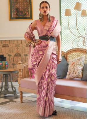 Purple Handloom Silk & Tissue Bollywood Saree