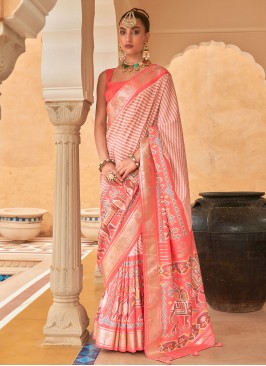 Peach Woven Patola Silk Classic Saree