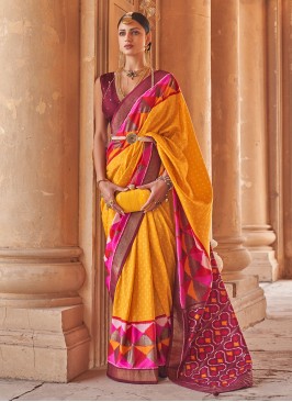 Multi Colored Patola Printed Trendy Silk Saree